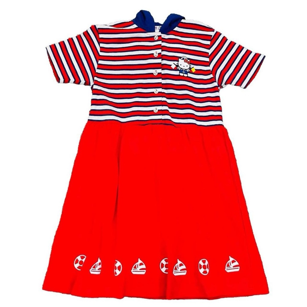 Vintage Sanrio Hello Kitty Nautical Sailor Dress Girls Size 140/M/8-10
